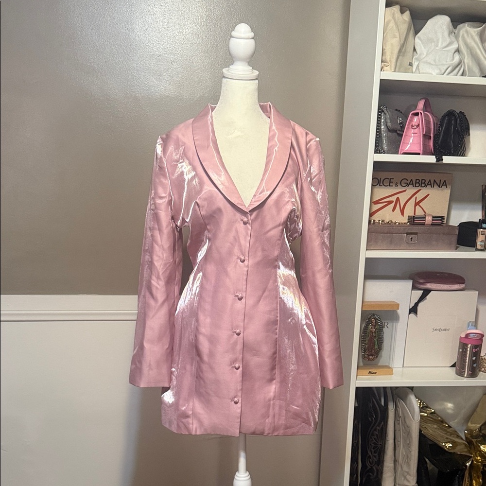Naked Wardrobe Glossy Pink Blazer Dress